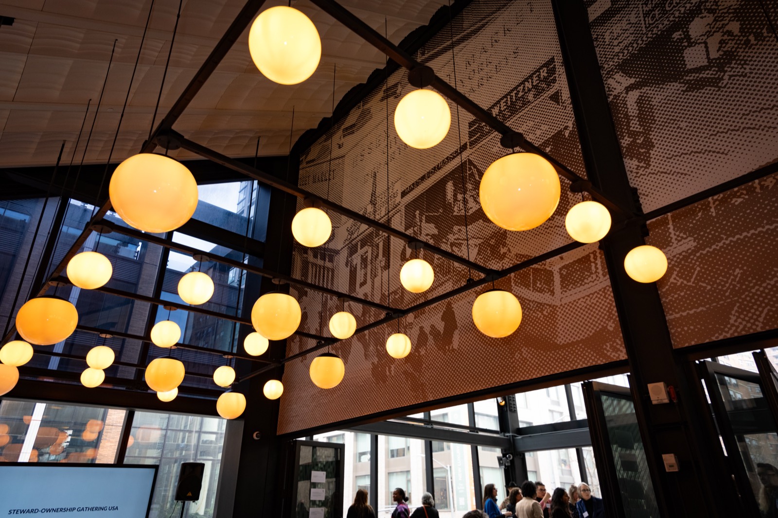 Lighting installation at a Steward Ownership Gathering, evoking the community PURPOSE convenes